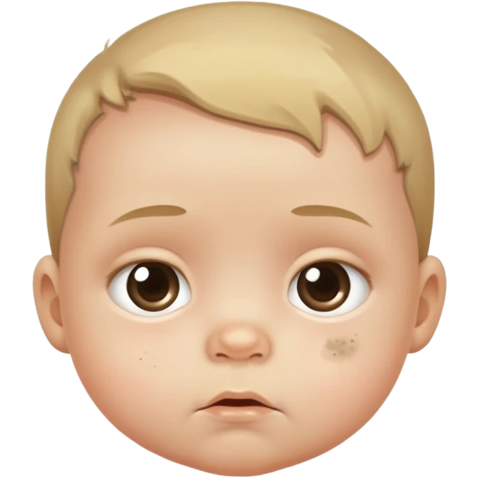 baby with suspicious expression and dirt smudges on cheeks emoji