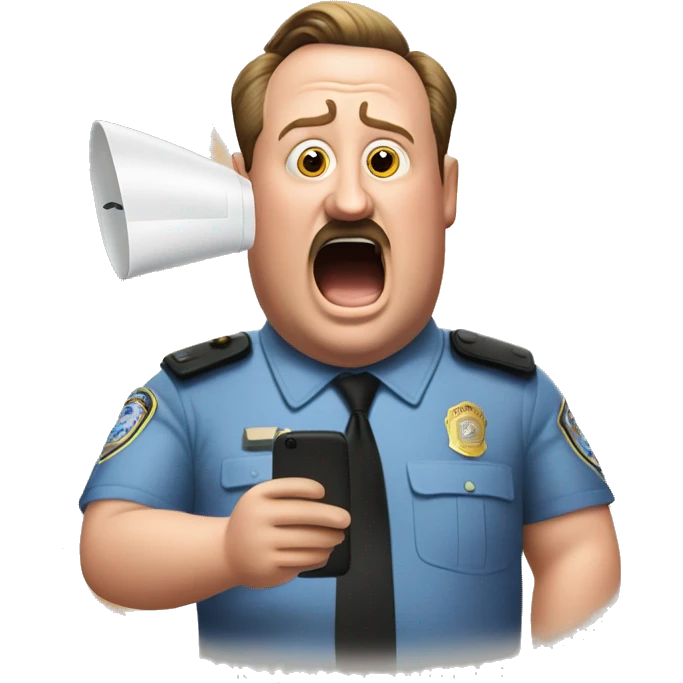 Paul Blart blowing out air from a Sim card emoji