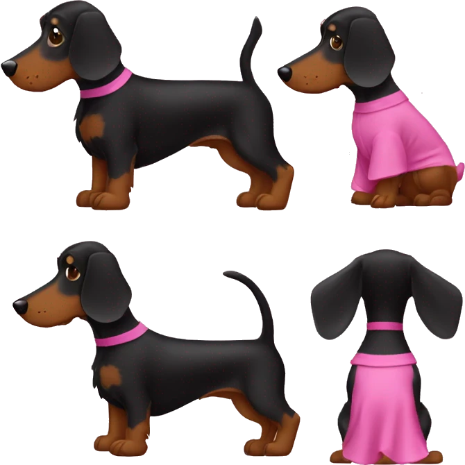 Black teckel wearing pink hudie emoji