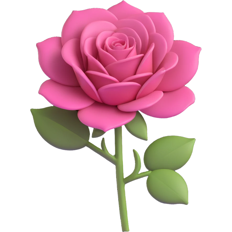 minimal 3D gothic rose with a single pink petal, simple and dark emoji