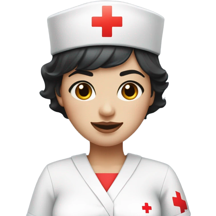 pixie cut black straight hair female nurse with red cross sign hat wearing dress
pale skin color emoji
