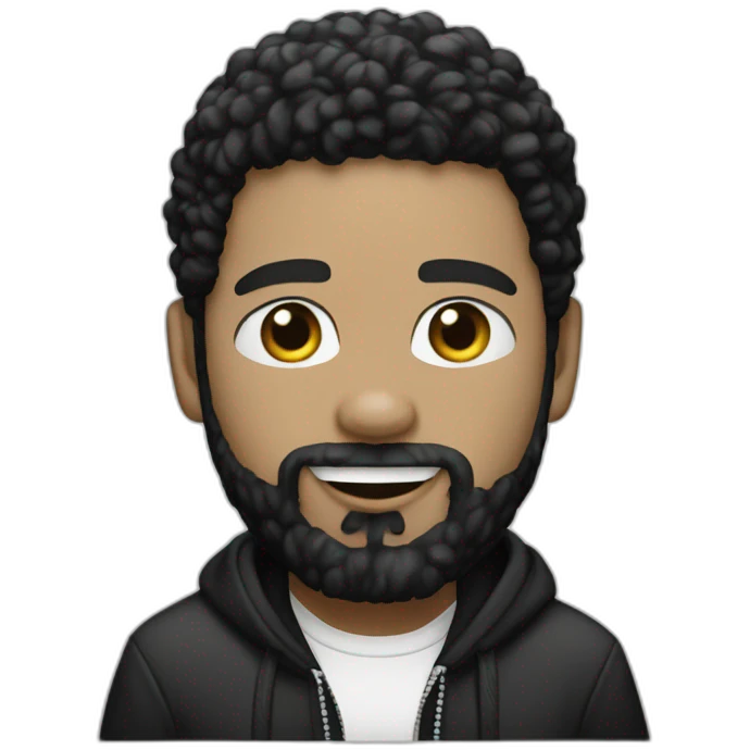rapper-with hoop-white skin-black hair-beard-bichon dog-white-smile emoji