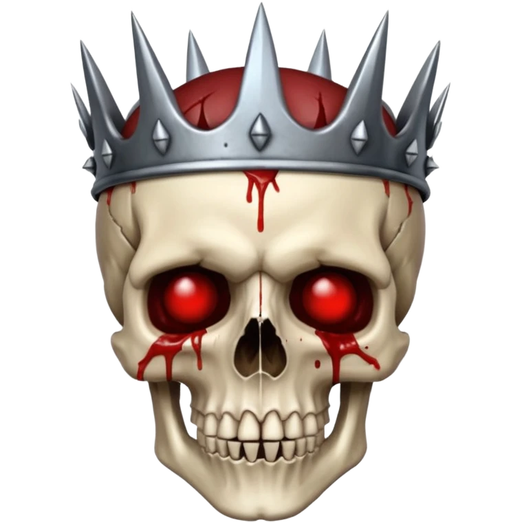 Human skull crowned with iron thorns, blood-soaked, dark medieval gothic emoji