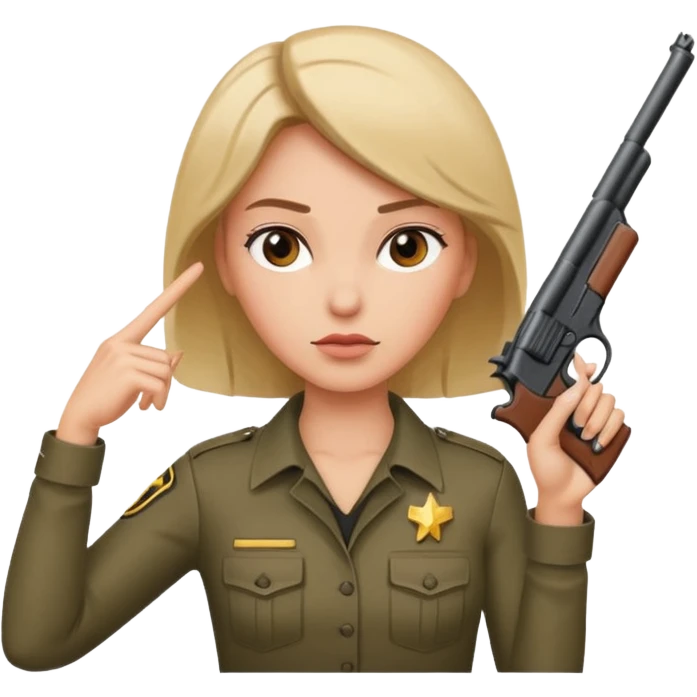 Woman holding gun pointed towards her head emoji