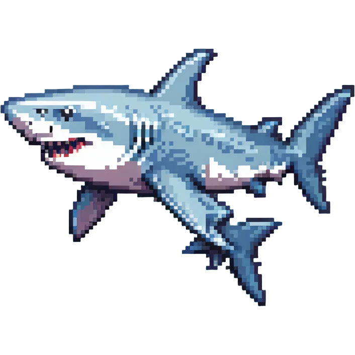 shark with Air Jordans on all fins, pixel art style, simple background emoji