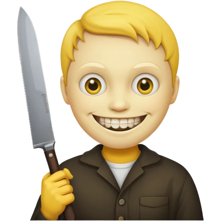 Round yellow face with hand holding knife with a creepy smile emoji