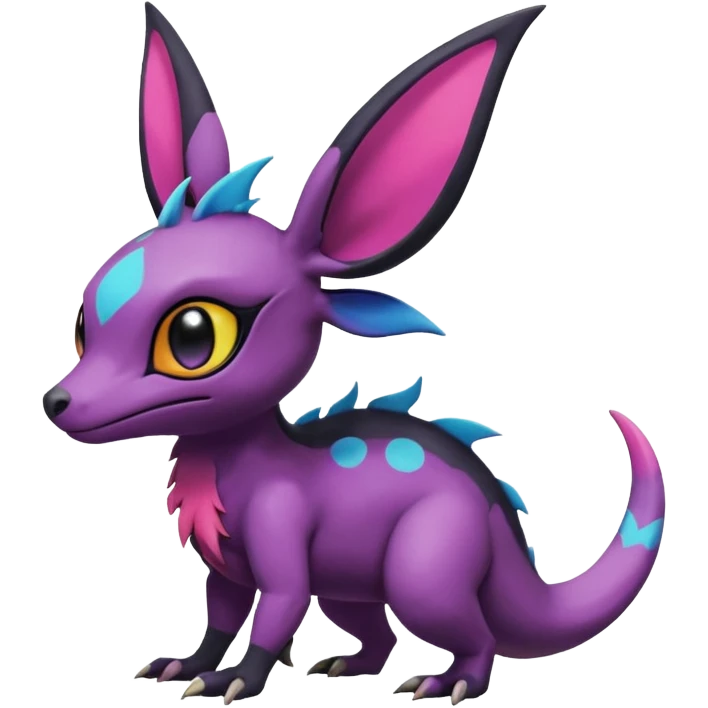 Rare exotic cute epic aesthetic Salandit-Eevee-Noibat-species-Fakemon-hybrid-creature, with markings, full body emoji