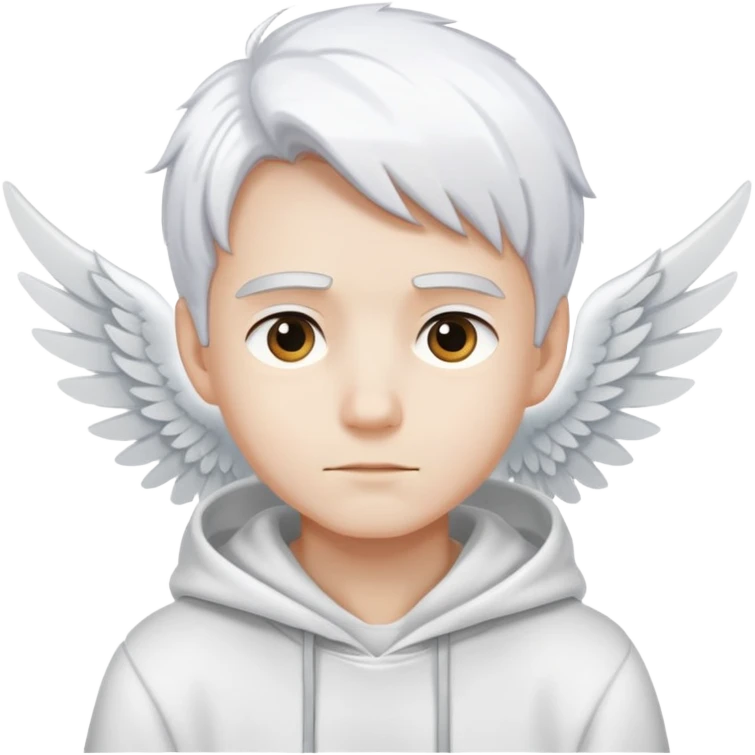 Boy with white hair, white hoodie, have wings emoji