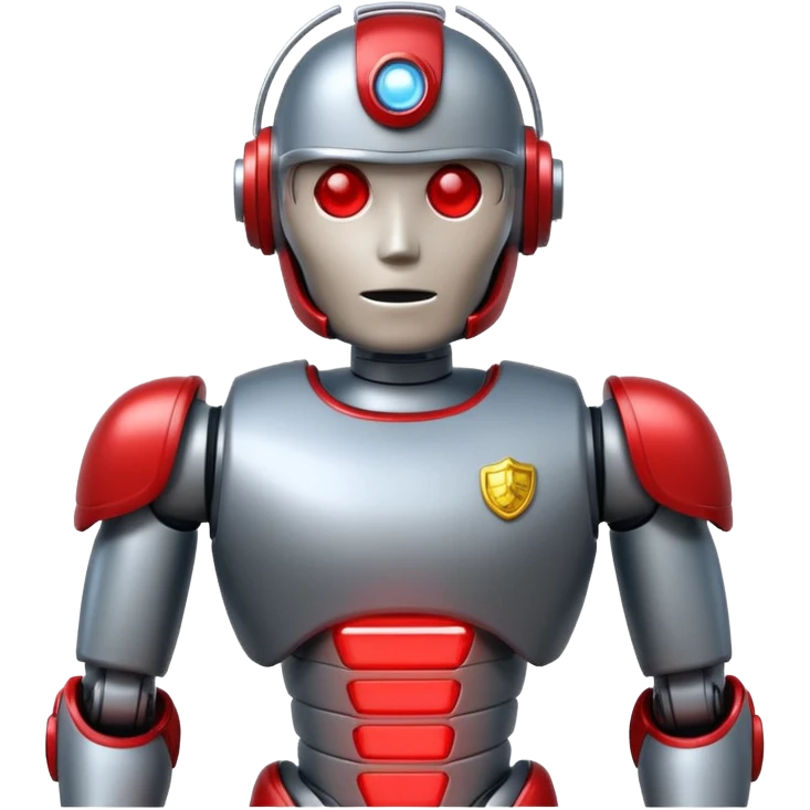 shiny muscular robot with a red police light head, facing left, emoji style emoji