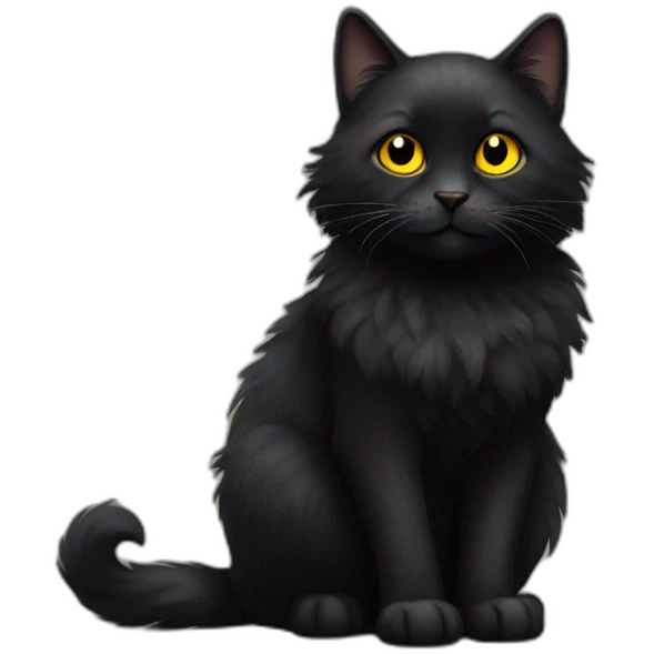 black fluffy cat yellow eyes emoji
