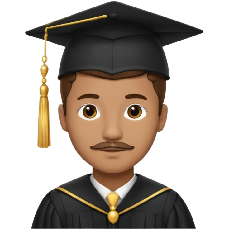 A young man with short brown hair, light brown skin, and a small mustache, wearing a black graduation cap with a gold tassel. emoji