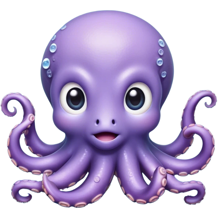 Cinematic Cute Baby Octopus Portrait Emoji, Head tilted slightly in a curious and endearing way, featuring a smooth, rounded light blue-purple body with enormous, sparkling eyes filled with warmth and innocence, delicate tentacles curling playfully, Simplified yet irresistibly adorable features, highly detailed, glowing with a soft, dreamy marine glow, high shine, affectionate and gentle, stylized with a touch of whimsical deep-sea charm, soft glowing outline, capturing the essence of a tiny, inquisitive octopus that looks ready to gently drift into your heart! emoji