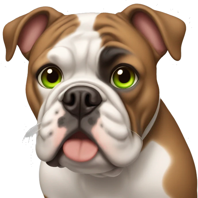brown haired girl with green eyes with English bulldog emoji