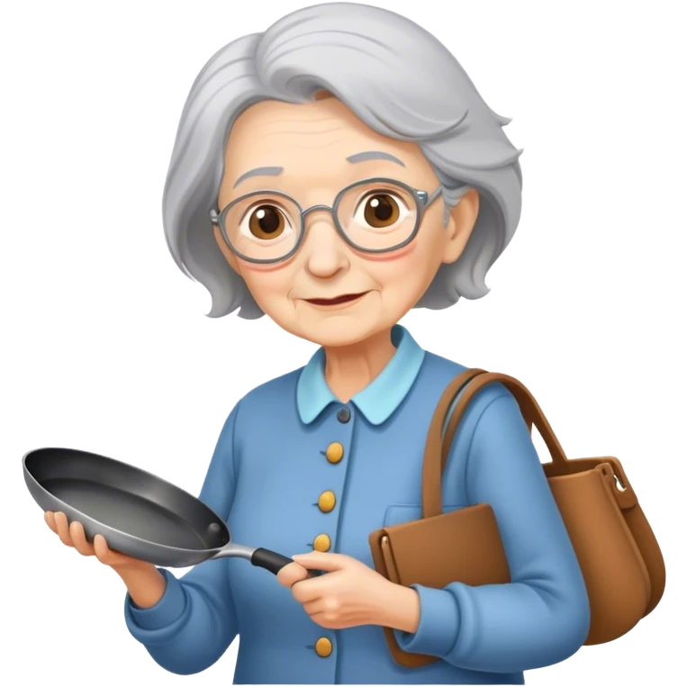 Old lady putting a frying pan in her pocketbook emoji