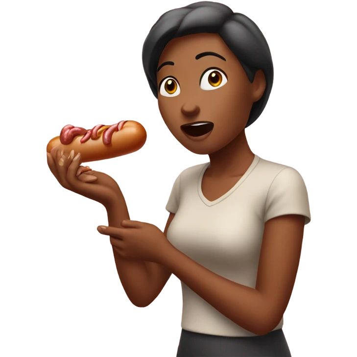 Woman eating sausage no hands emoji