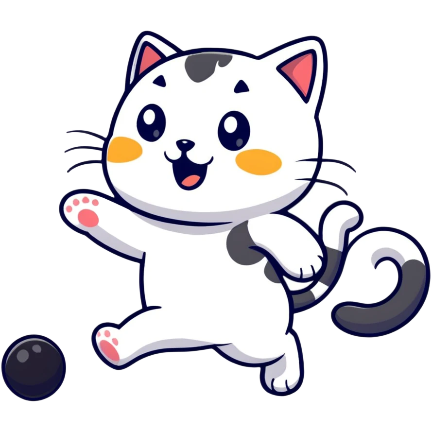 A playful cat chasing a toy emoji
