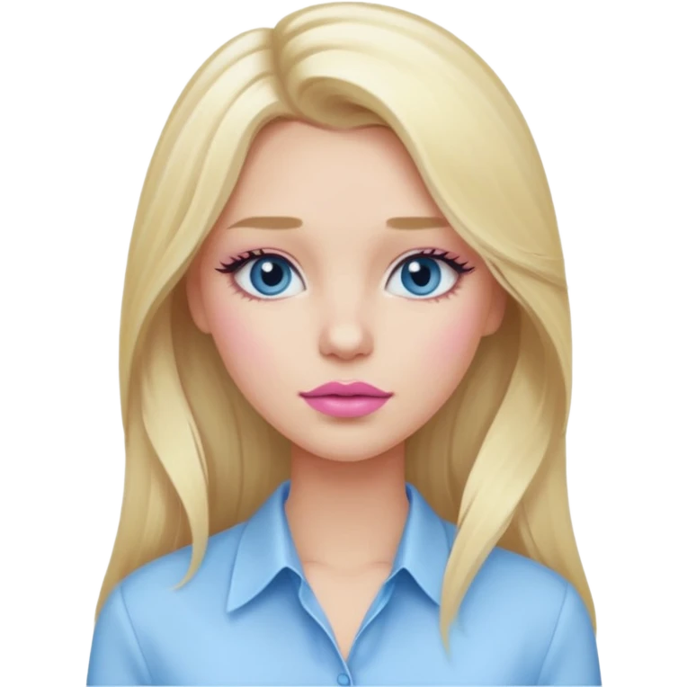 emoji를 만들고 싶어 여름 쿨톤 라이트. Summer cool tone light. summer cool (light to mute tone). 긴머리 여성, blonde girl, eyelashes, wearing white-skyblue blouse. cool pink lipstick, and pale pink blush. long hair! emoji