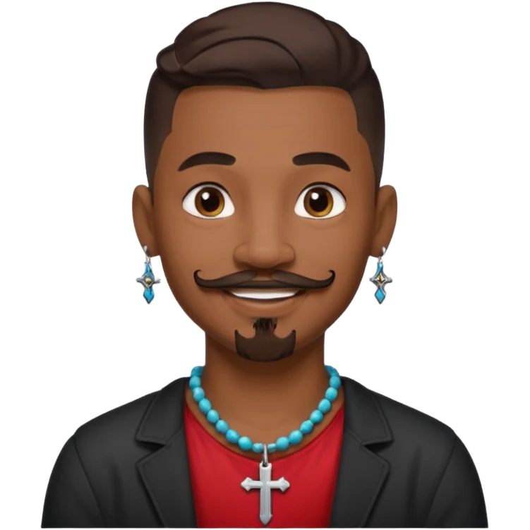 Deci creează mi un emoticon cu un băiat mai creol care are doar o coadă are cercel intr o ureche are tatuaje și barba cioc și mustața și are lanț la gât cu cruce emoji
