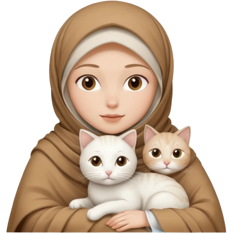 Beyaz Kediyle hijab bayan yanyana kahve beyaz battaniye emoji