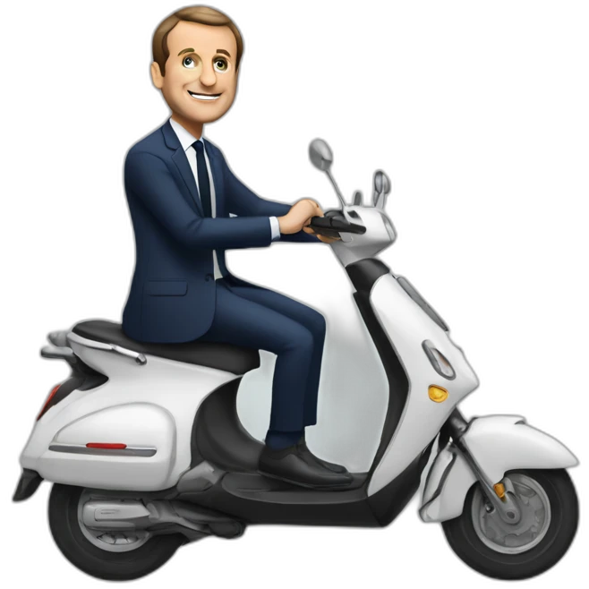 macron sur un scooter qui fait une roue arrière emoji
