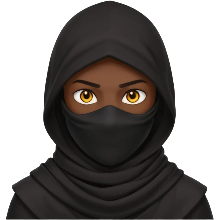 desert assassin portrait, head and shoulders only, dark hood, face scarf, mysterious glowing eyes, stealth vibe, 3D cartoon, mobile game icon style, clean background, no text, no watermark
 emoji