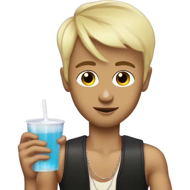 Skinny boy top off blonde side fringe in nightclub with drink in hand  emoji