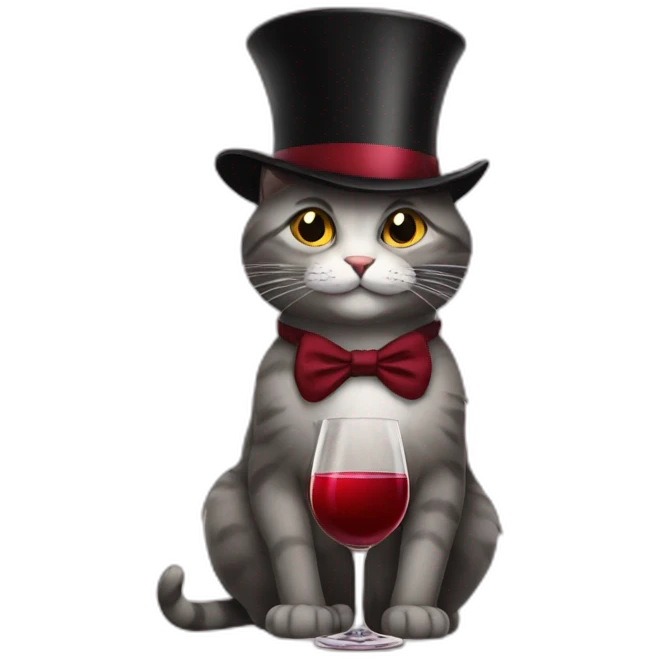 Cat in a tophat drinking wine emoji