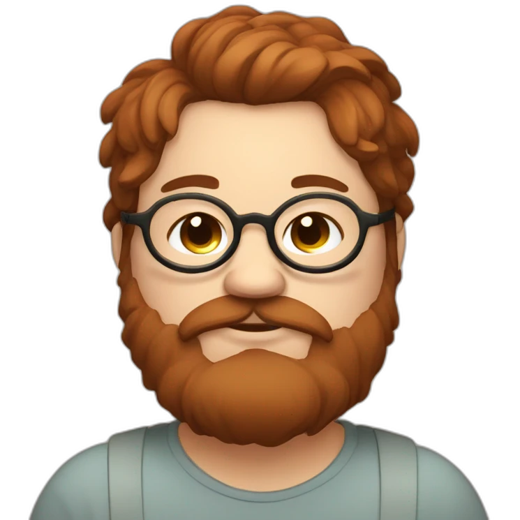Chubby, non binary, round glasses, attached long brown hair, red and Brown beard, sleepy emoji