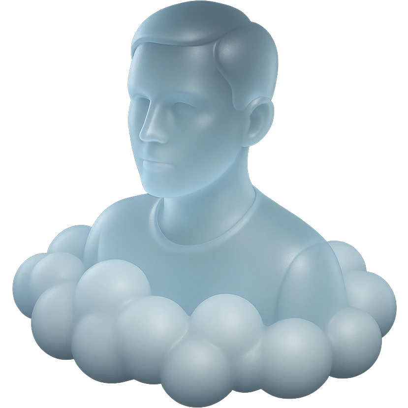 person looking straight, shoulders immersed in fluffy convex white clouds emoji
