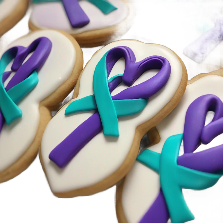 Purple teal Suicide awareness ribbon, cookie heart emoji