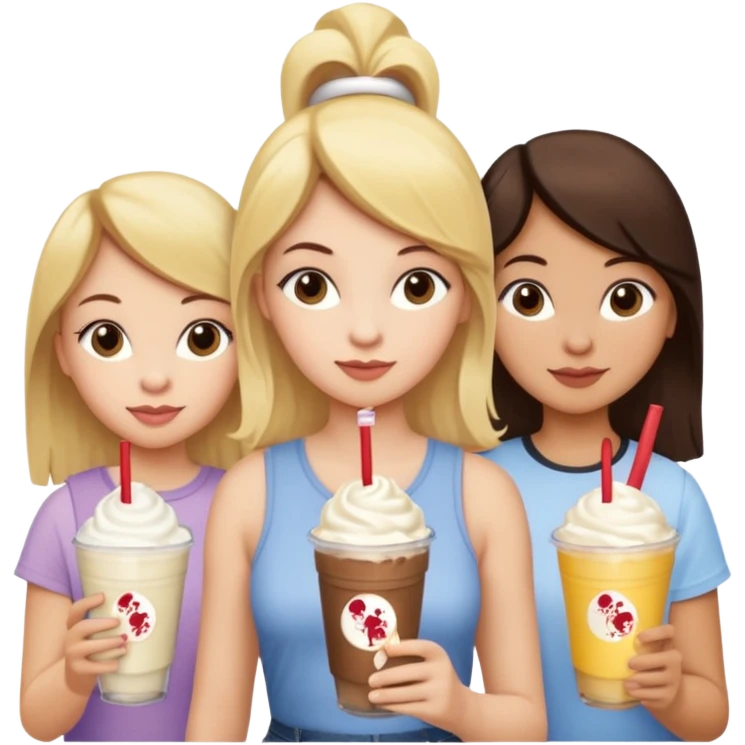 girl with blonde hair, girl with brown hair, girl with dark brown hair at Chick-fil-A  emoji