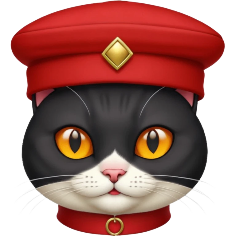 black suited old cat with red fes hat emoji