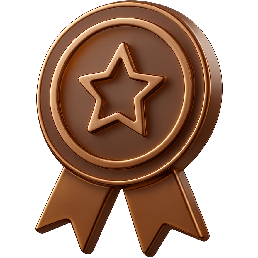 Make this bronze badge more 3D with added depth and metallic shine, keeping the background transparent. emoji