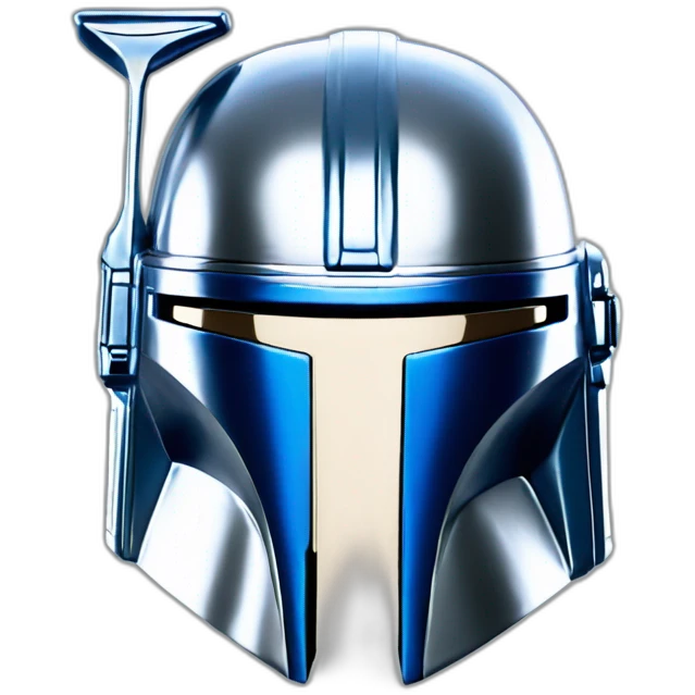 shiny silver king mandalorian helmet with blue emoji