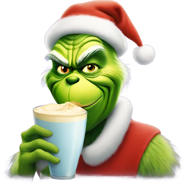 The grinch drinking a carton of eggnog emoji