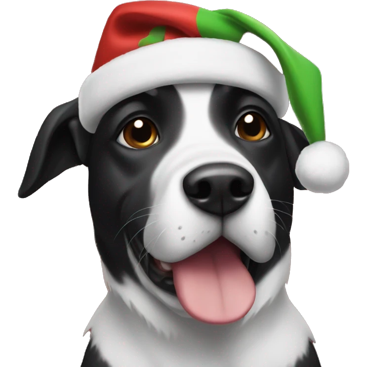 black an white dog wearing christmas hat emoji