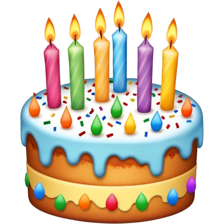 birthday cake with candles and confetti emoji