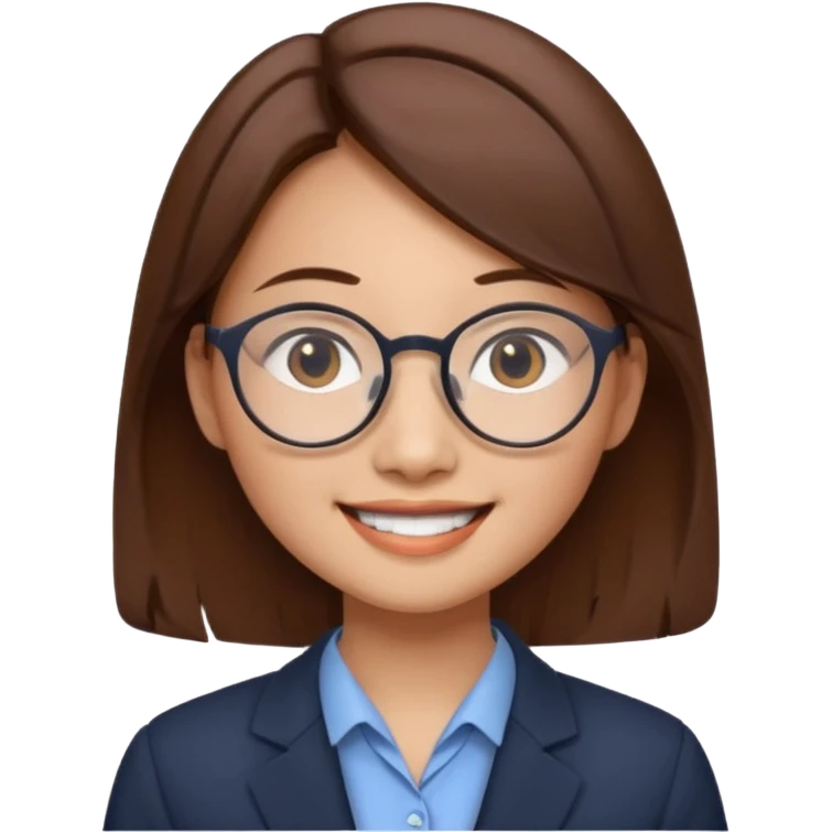 asian female accountant with eyeglasses, round face, brown hair, no tie emoji