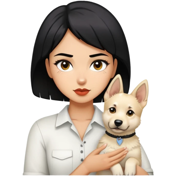 Short black hair handsome bad girl holding a white German emoji
