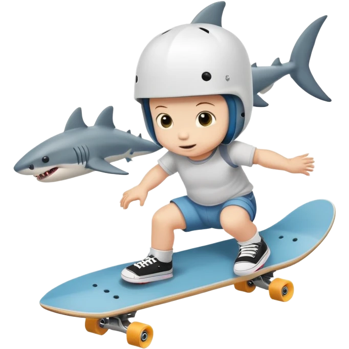 A baby skateboarding on a shark  emoji