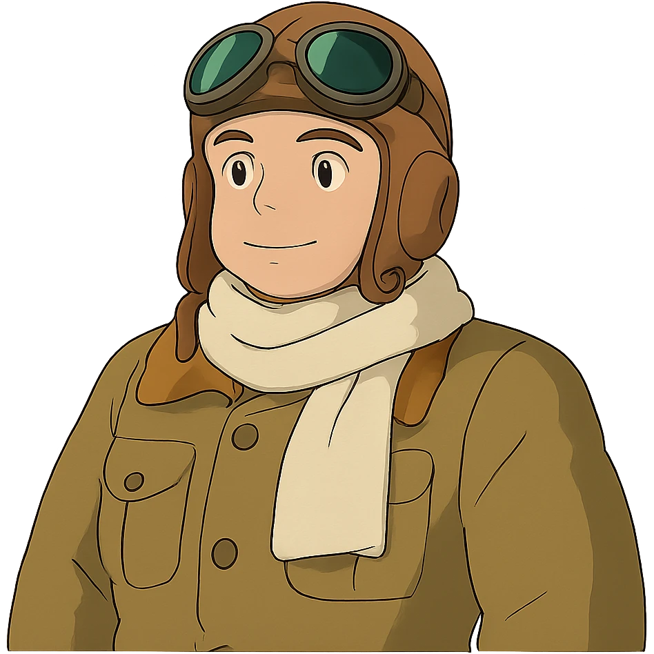 ghibli style pilot, no background emoji