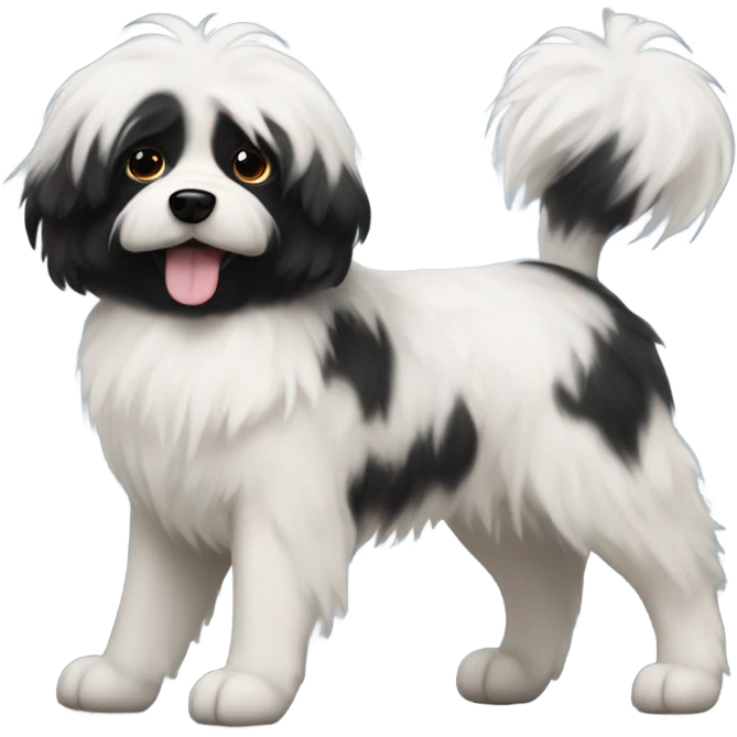 Fluffy dog with black face and white chest with black patches  emoji