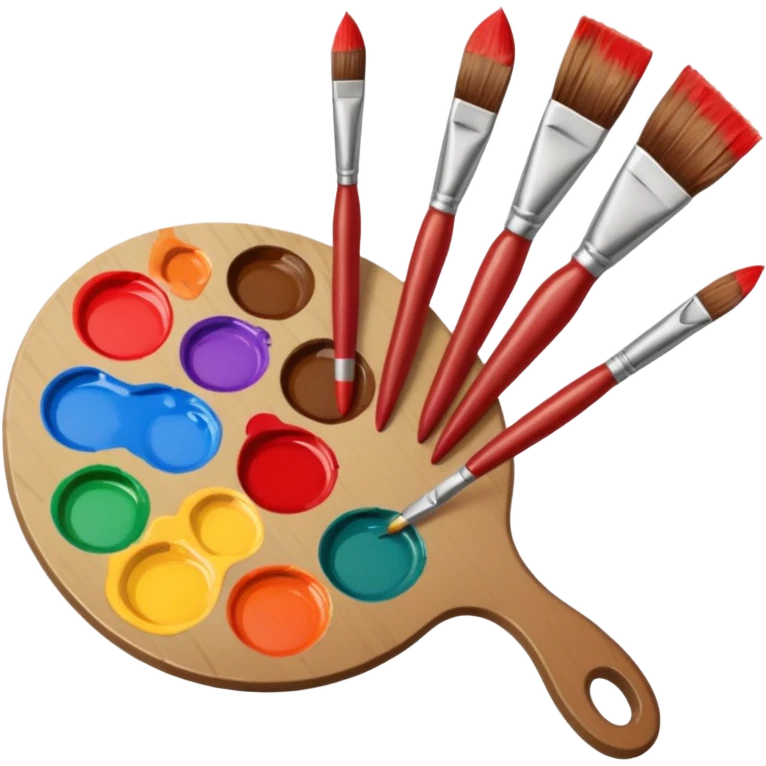 STICKER PINCEAUX ROUGE ET BRUN AVEC PALETTE DE PEINTURE ET TACHE DE PEINTURE emoji