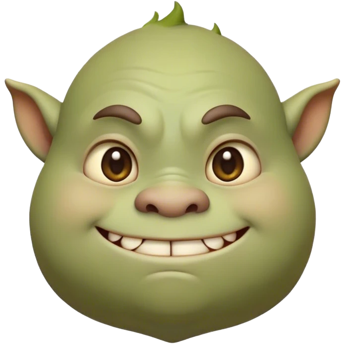 Cinematic Cute Ogre Portrait Emoji, with a surprisingly endearing, plump and huggable figure in soft earthy greens and browns, featuring big, kind eyes and a bashful smile, simplified yet irresistibly adorable, highly detailed with a soft glowing outline that captures the charm of a friendly giant who seems ready for a warm hug! emoji