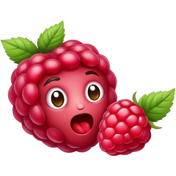 A raspberry easts a raspberry emoji