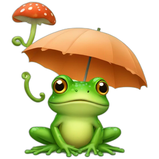 A frog using a mushroom as an umbrella emoji