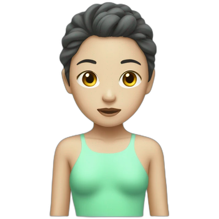 an asian girl with mint swimming suit dying emoji