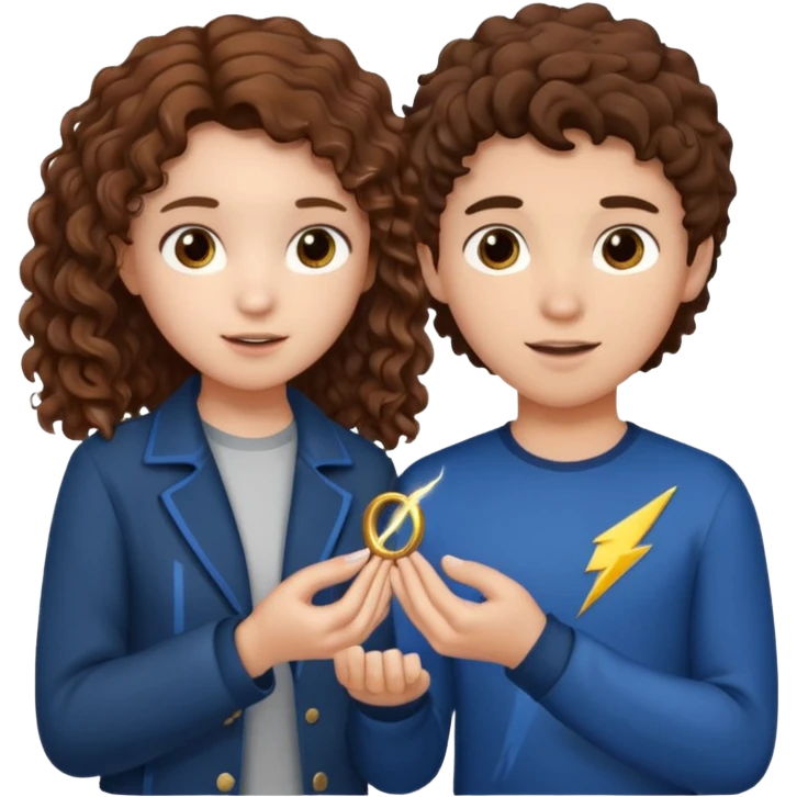 a 15 year old girl with brown curly hair but she has lightnings in it with a brown haired boy who gave her a promise ring emoji