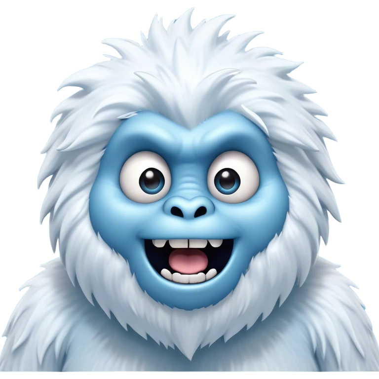 Cinematic Comical Yeti Portrait Emoji, with a cartoonishly exaggerated, fluffy figure in cool, frosty whites and icy blues, head tilted in an overly surprised expression with wide, comically sparkling eyes and a quirky, open-mouthed grin, simplified yet hilariously detailed, glowing with a soft frosty outline capturing the meme-worthy fun of a yeti in playful shock! emoji