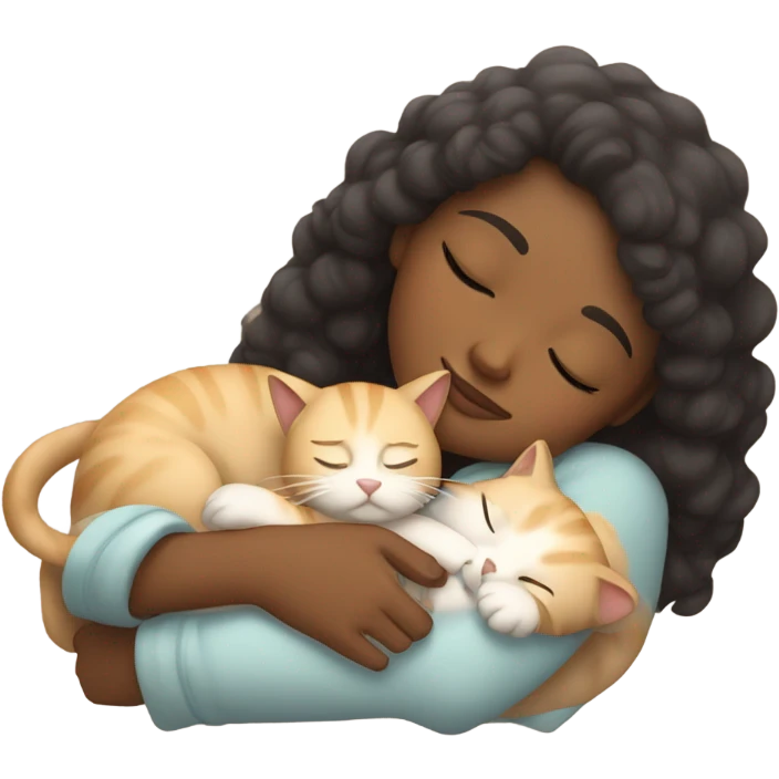 tan girl sleeping and cuddling with her cat emoji